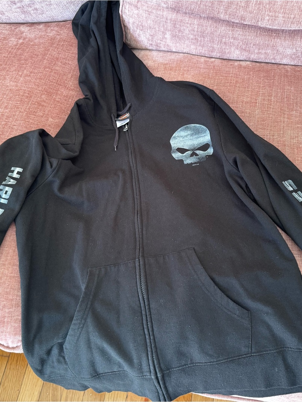 Harley-Davidson Black Zip Hoodie with Silver Skull Graphic